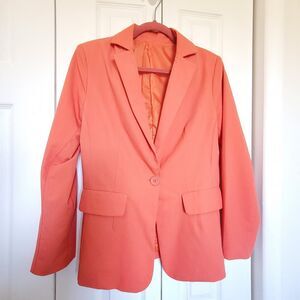 Apricot Lined Blazer Orange Hue Collar Professional Office Long Sleeves Positive